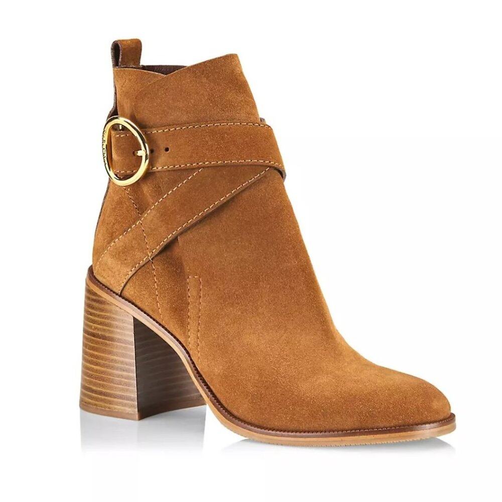 NWB See by Chloé Lyna Suede Ankle Booties Tan 37 - Picture 3 of 4
